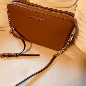 Michael Kors Saffiano Leather Crossbody in beautiful Sleek Cognac